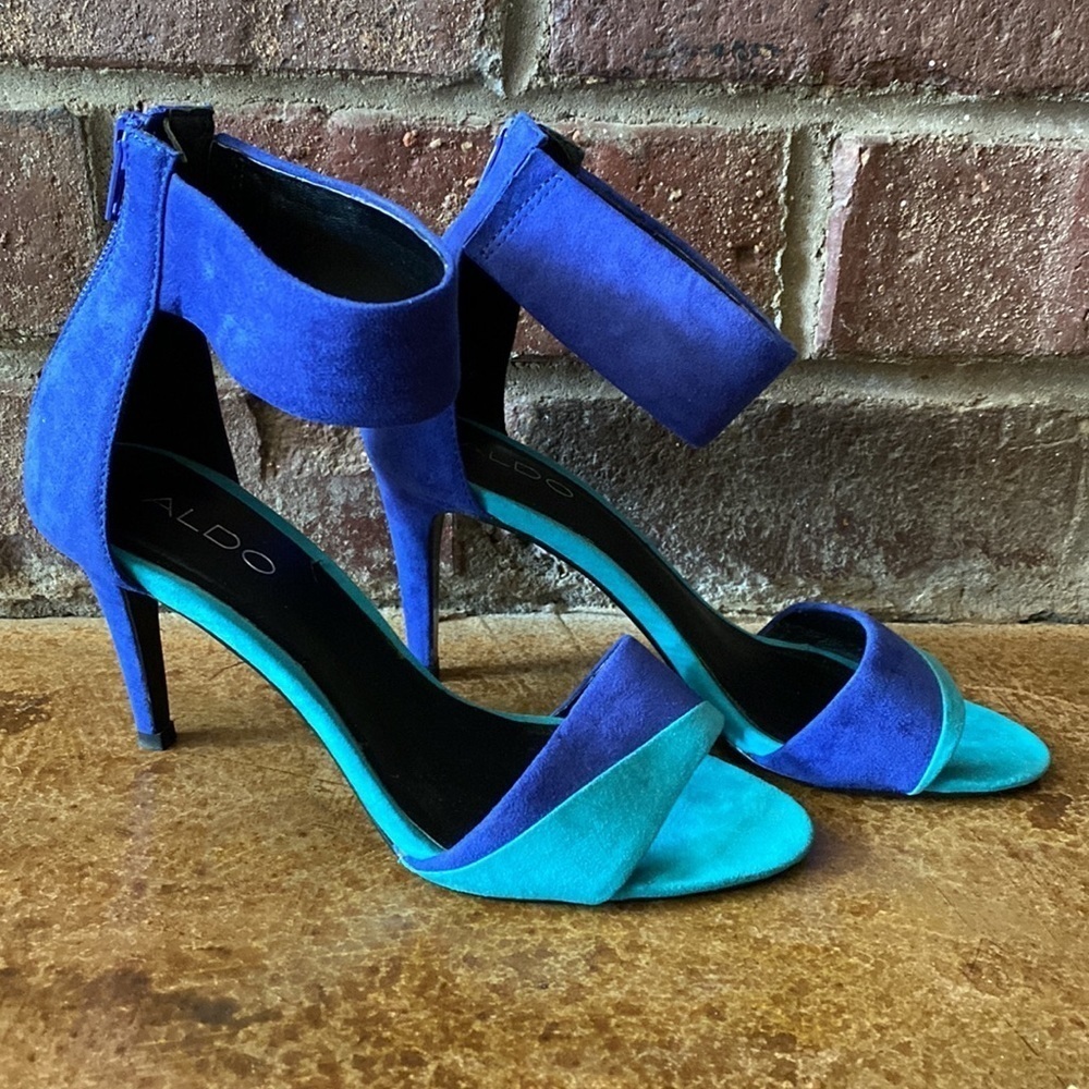 Aldo aqua and Royal blue suede‎ strappy heel sandals
